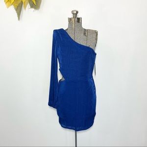 royal blue bodycon one shoulder cut out mini dress